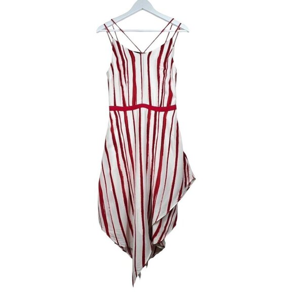 Iris Setlakwe Dresses & Skirts - Iris Setlakwe Midi Asymmetrical Dress Size 2 Red White Striped V-Neck Sleeveless